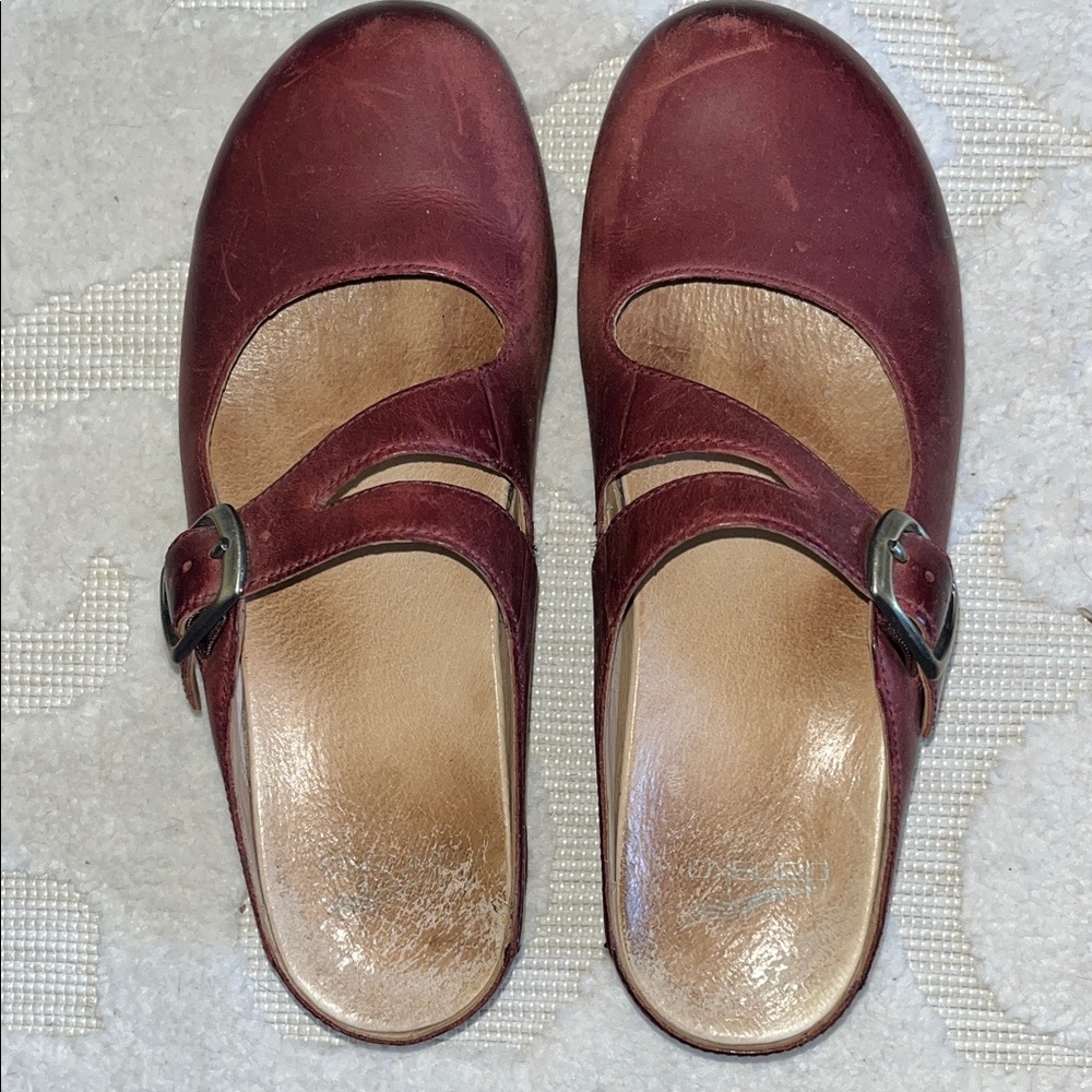 Dansko Women's Burgundy Cordovan Wine Leather Mary Jane Slip-On Britney Clogs 38 - Picture 2 of 4